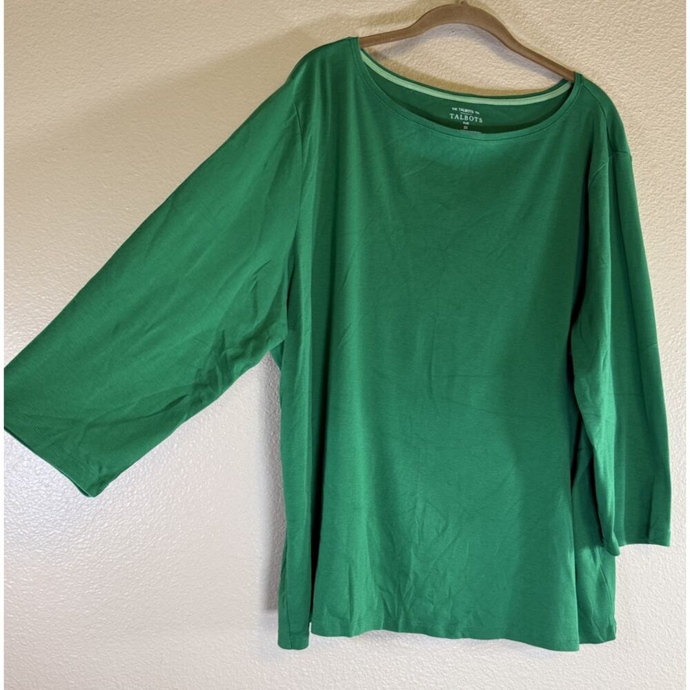 Talbots The Talbots Tee Plus 3X 100% Pima Cotton 3/4 Sleeve Boatneck Top Green